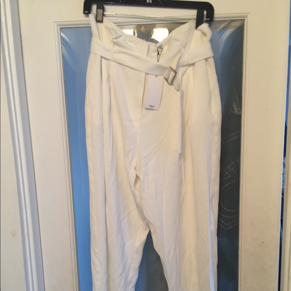 Cream high waisted suit pants
